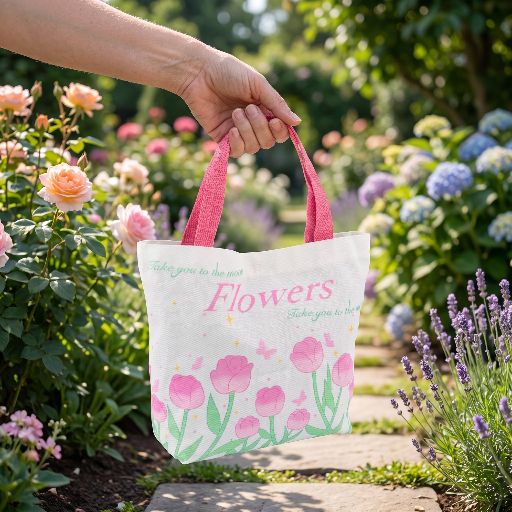 Unique Bargains Stylish Canvas Gift Bags with Comfortable Handle Pink 9.8" x 3.1" x 8.7"