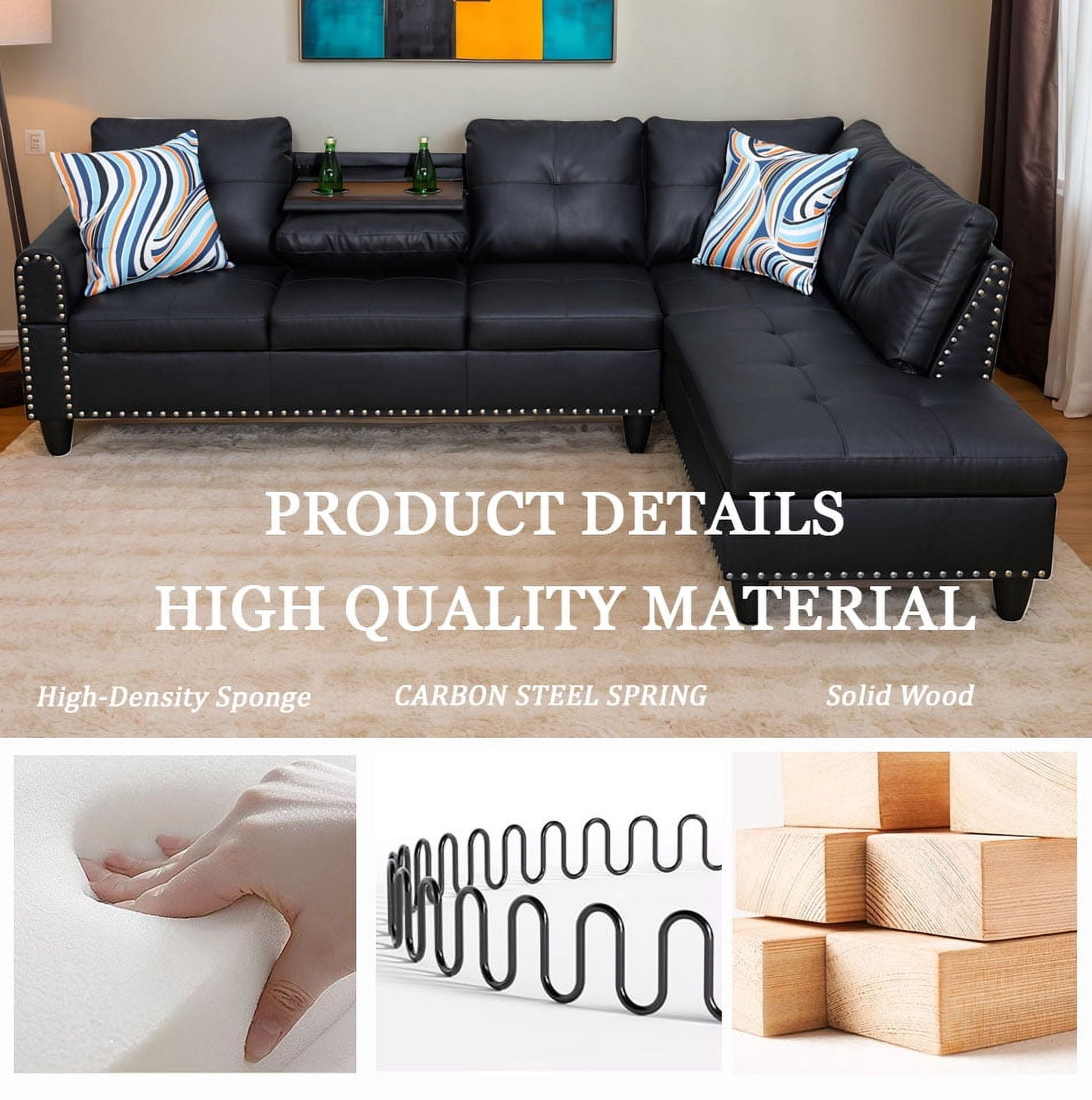 [SquarePulse]4-seater L-shaped sofawith 90° Swivel Cup Holders, apartment, living room, and office sofa(Includes 2 Pillows)