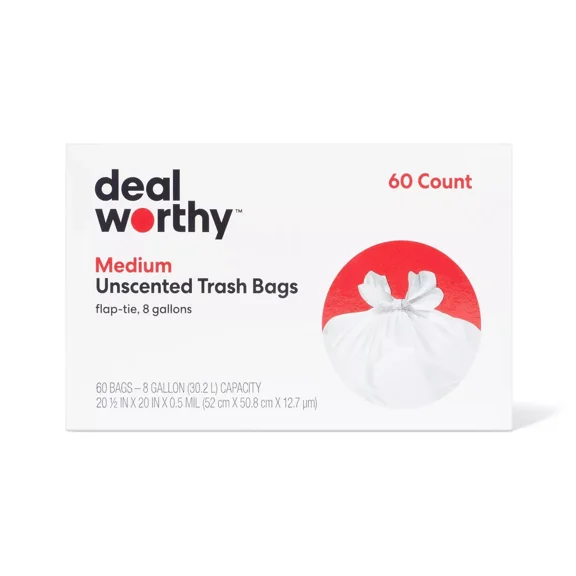 Medium Flap-Tie Trash Bags - 8gal/60ct -