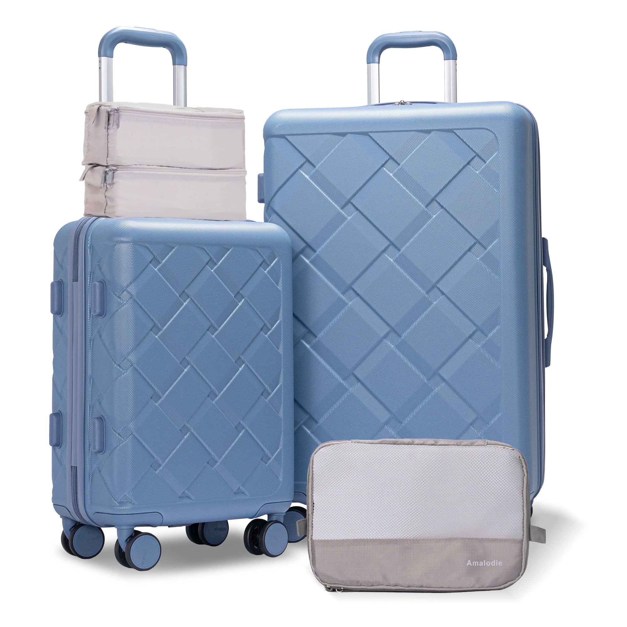 Luggage Sets Hardside 5 Piece Lightweight Hardshell Suitcase with Spinner Wheels and 3PCS Packing Cubes,(18"&26") Light Blue