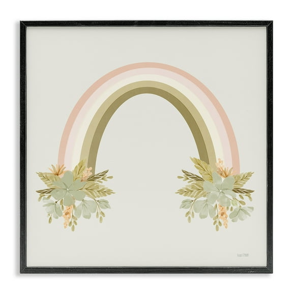 Stupell Industries Blooming Floral Rainbow Landscape & Nature Painting Black Framed Art Print Wall Art, 12 x 12