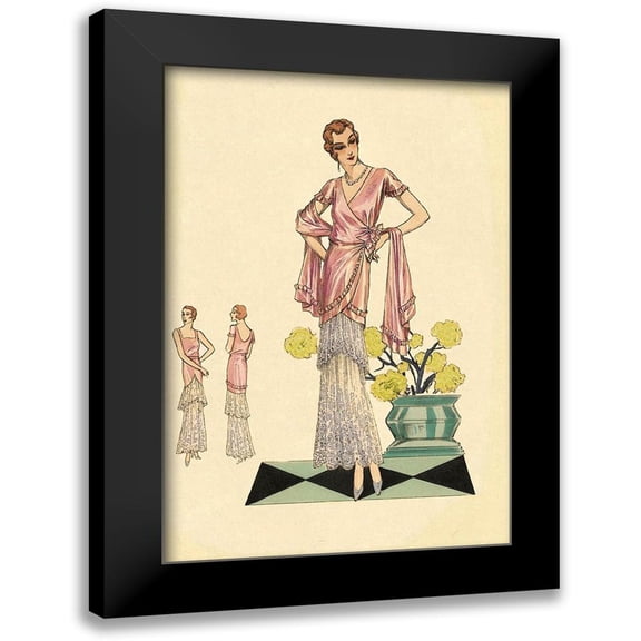 Vintage Fashion 11x14 Black Modern Framed Museum Art Print Titled - Party Dress in Pink and Blue