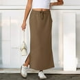 thumbnail image 4 of Nestiefly Womens Side Slit Maxi Skirts Elastic High Waisted Drawstring Casual Long Sweat Skirts, 4 of 7