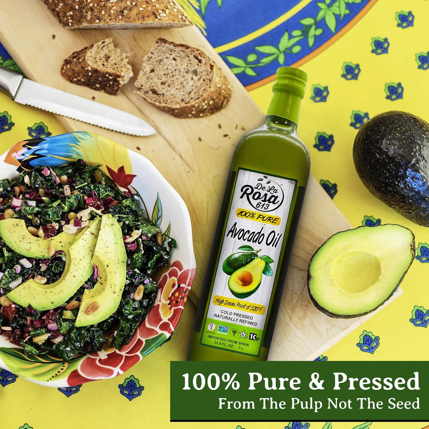 De La Rosa 613 100% Pure Avocado Oil, First Cold Pressed – 33.8 Oz (Pack of 1)