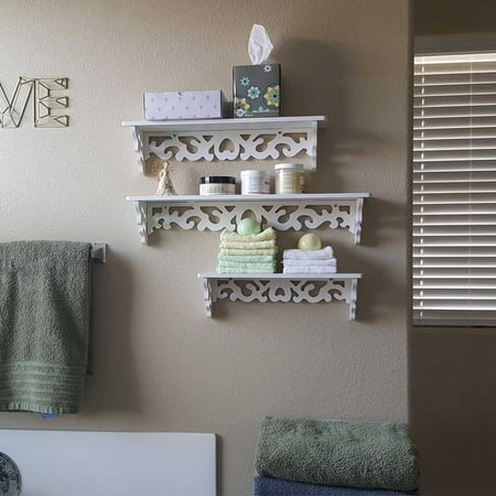 Hurrise Floating Shelves Wall Mounted White Wood Cutout