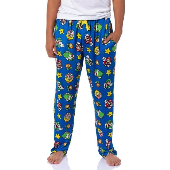 Nintendo Men's Super Mario Luigi Peach Yoshi AOP Soft Sleep Lounge Pajama Pants