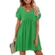 thumbnail image 2 of Moda mujer Casual Cruz manga corta Pachwork cuello en V vestido sólido Pompotops ghjkhdj14144, 2 of 9