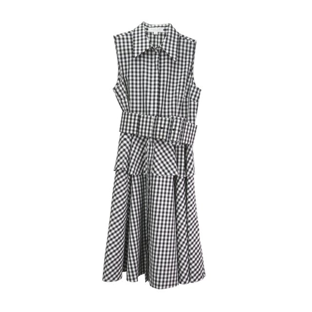 Michael Kors Robe-Chemise Ceinturée en Popeline Vichy Noire / Optique Blanche pour Femme - 10
