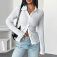 thumbnail image 5 of Wyobmus Womens Long Sleeve Shirts Dressy Lightweight Bubble Wrinkle V Neck Cadigans Slim Fitted Business Button Down Casual Tops S-2X White, 5 of 9