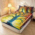 thumbnail image 2 of Homewish Vintage Tree Of Life Zipper Queen Comforter Set with Fitted Sheet and 2 Pillowcases,Colorful Glass Dots Zipper Bedding Set,Yellow,Black Reversible,4pcs, 2 of 8