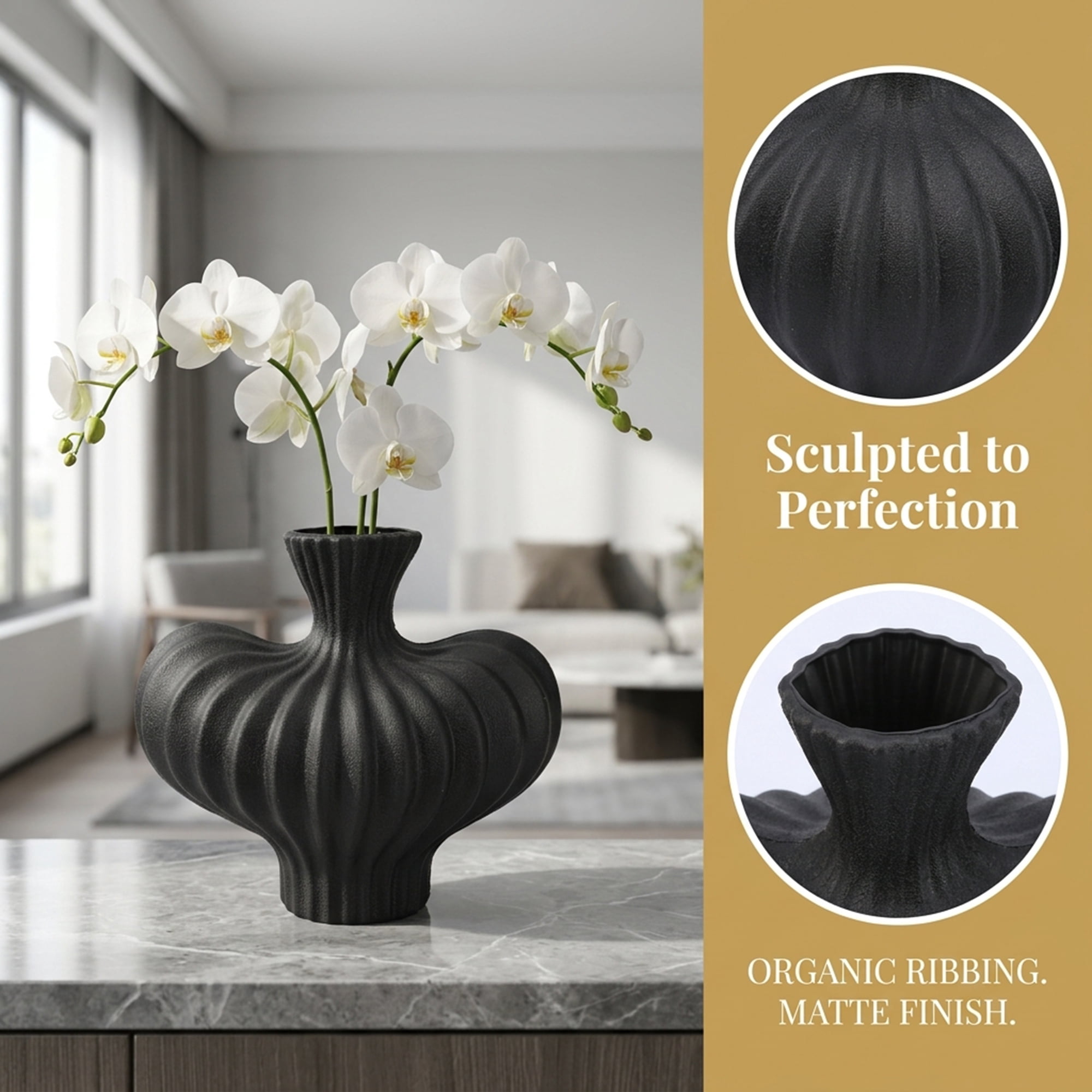 Unique Bargains Geometric Composite Plastic Flower Vase Black 10"L x 10"W x 9.3"H