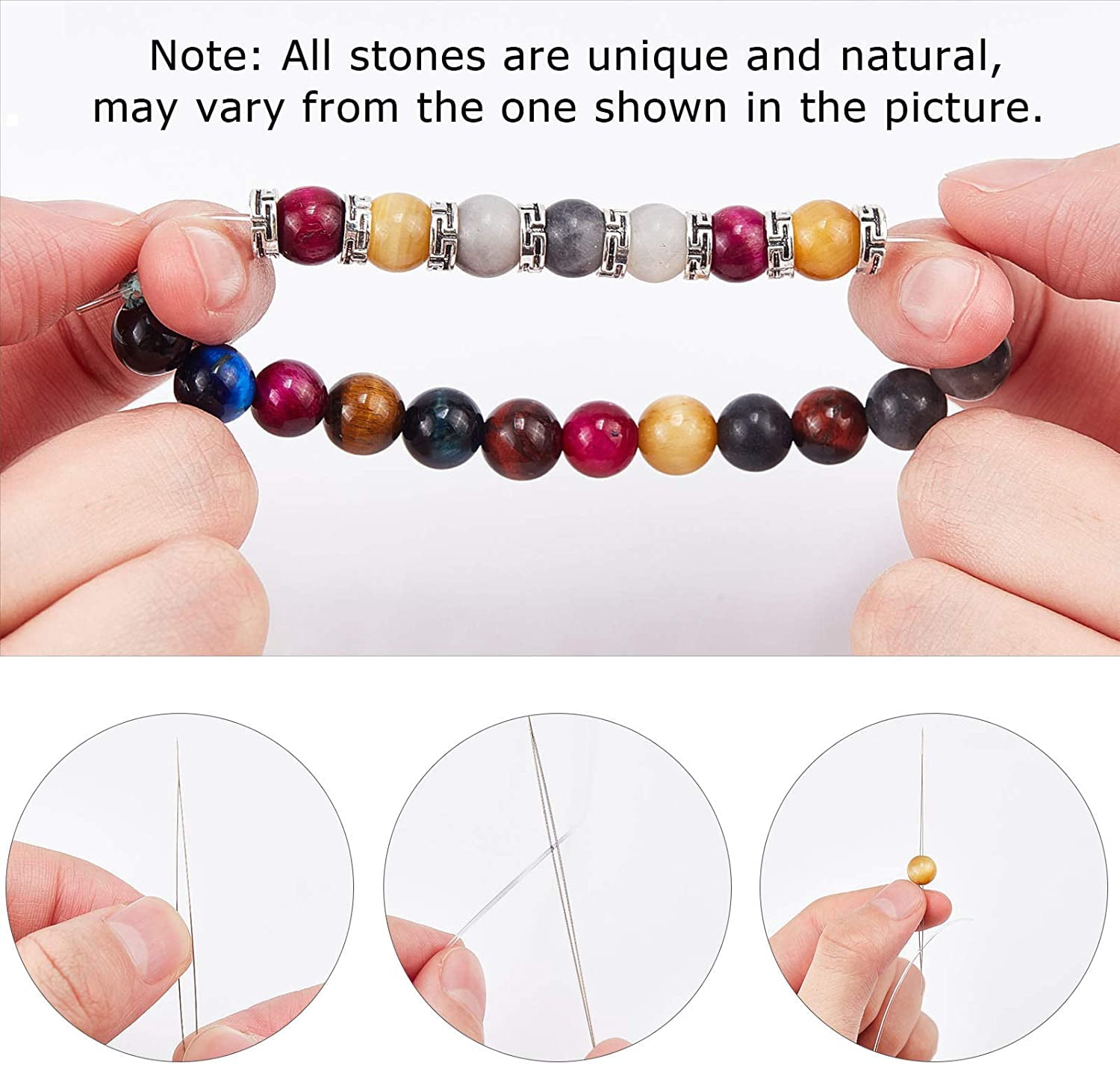 1 Box 200Pcs 10 Colors Natural Tiger Eye Beads 100Pcs Various Shapes Spacer Beads Thread Scissor DIY
