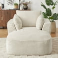 thumbnail image 2 of 65" Chaise Lounge Chair Indoor, Corduroy Upholstered Boneless Sofa Bed, Deep Seat Sleeper Couch Reading Chairs, Fluffy Oversized Cloud Couch, No Assembly Required, White, 2 of 6