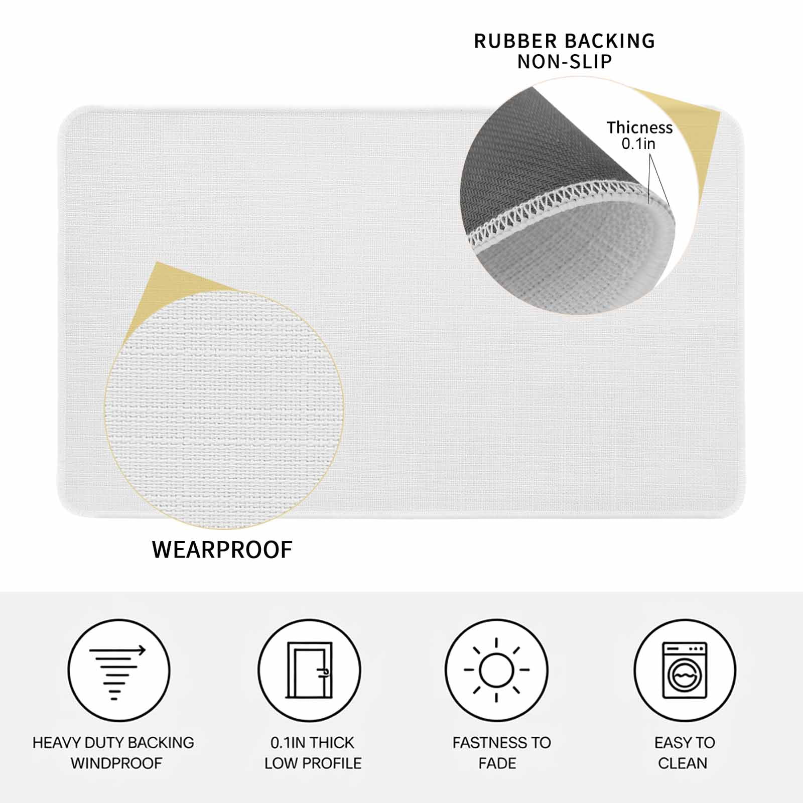 White Doormat Outdoor Entrance 24"x36", Modern Minimalist Pure Soild Color Absorb Moisture Dirt Door Mats, Non-Slip Rubber Backing Floor Mats Indoor, Low-Profile Front Door Rugs