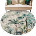 thumbnail image 2 of 8ft Round Rug, Summer Palm Trees Non-Skid Rubber Backing Large Area Rugs - Living Room Bedroom Home Office, Vintage Botanical Tropical Leaves Indoor Floor Mat Carpets Washable Rug, 2 of 9