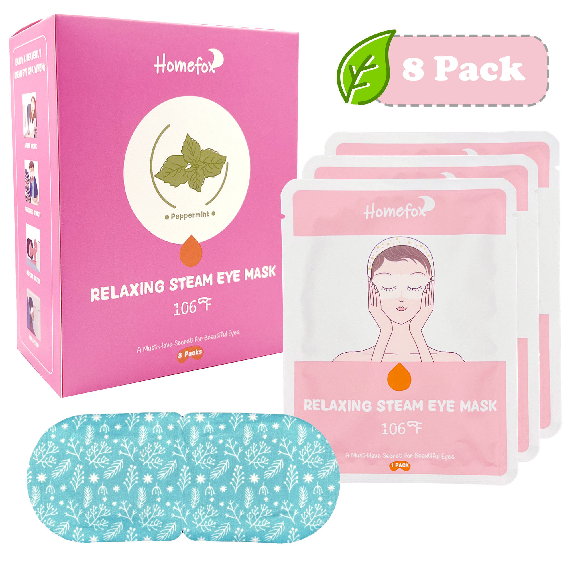 HOMEFOX 8 Pack Menthol Cooling Steam Eye Mask for Dry Eyes Puffy Eyes