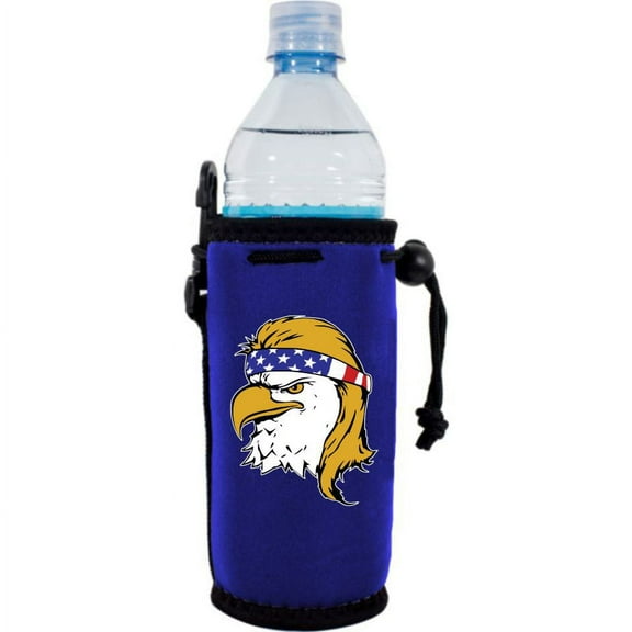 Eagle With Mullet & USA Bandana Water Bottle Coolie (Royal Blue)