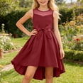 thumbnail image 2 of Rggeeun Toddler Girls Sleeveless Satin Party Dress With Mesh Bow Belt Formal Occasion Girl Dress Elegant Length Gown For Special Events Cozy Casual O-Neck Sundress, 2 of 5