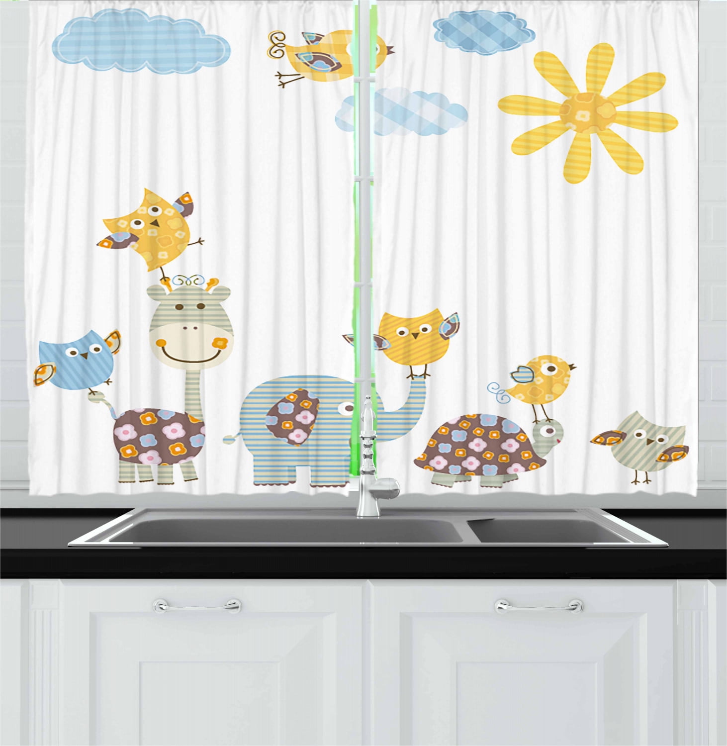 Nursery Curtains 2 Panels Set, Jolly Jungle Creatures Happily Walking