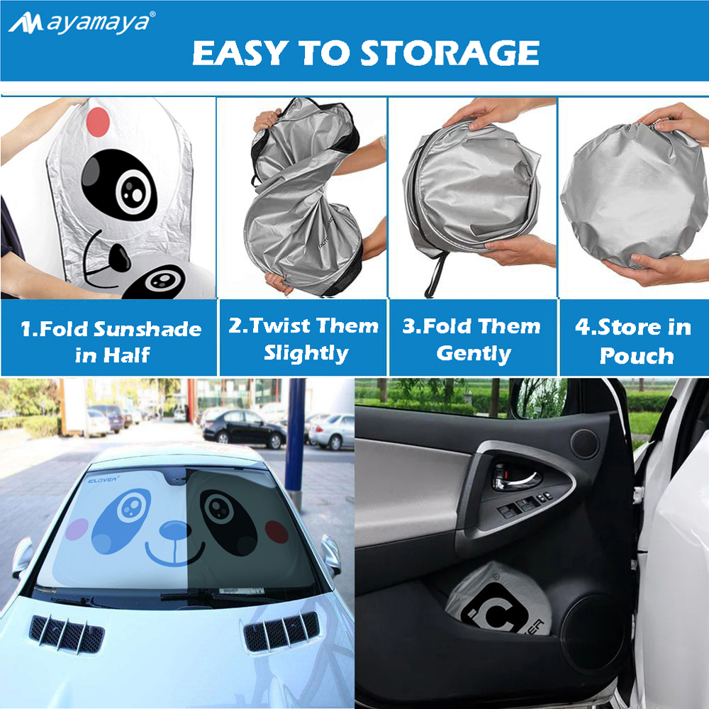 Ayamaya Foldable Windshield Sun Shade, Panda Design photo 4