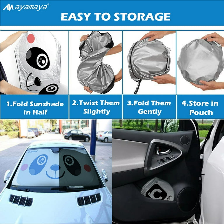 HOMEYA Car Windshield Sunshade With Cute Panda Design - 59"x33.5" Foldable UV Protector To Keep Car Cool