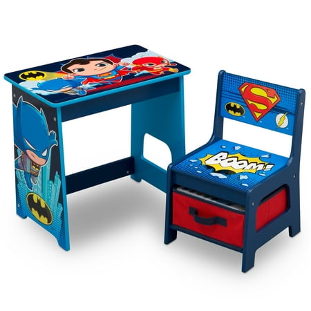 DC Super Friends Kids Wood Desk and Chair Set by Delta (Best Toddler Desk And Chair Set)