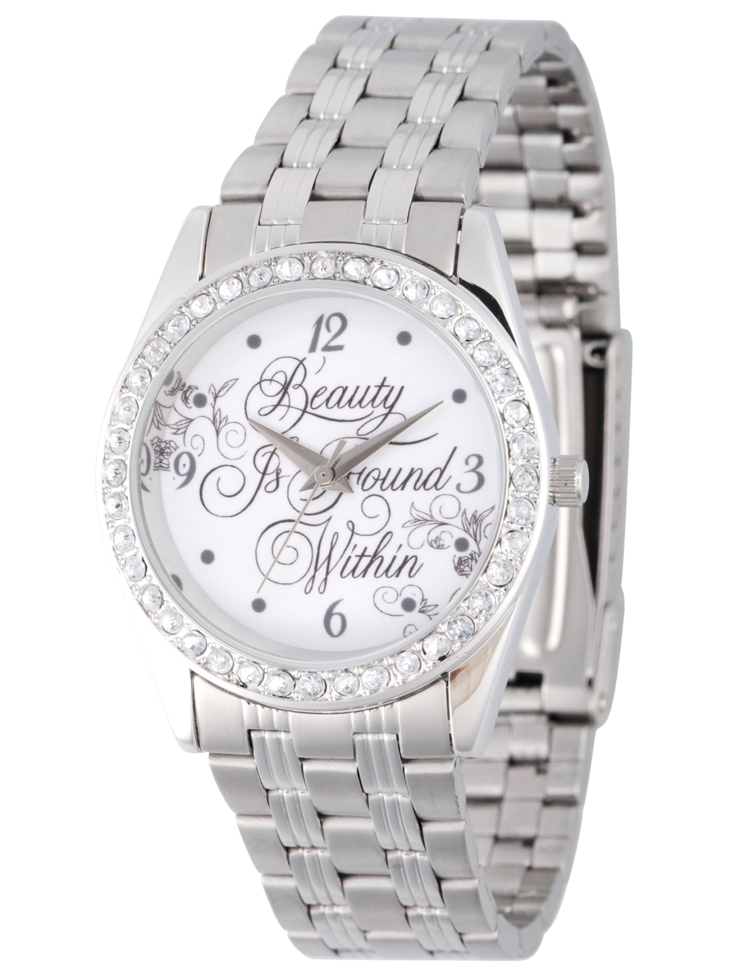 Beauty and the Beast Women's Silver Alloy Glitz Watch, Stainless Steel