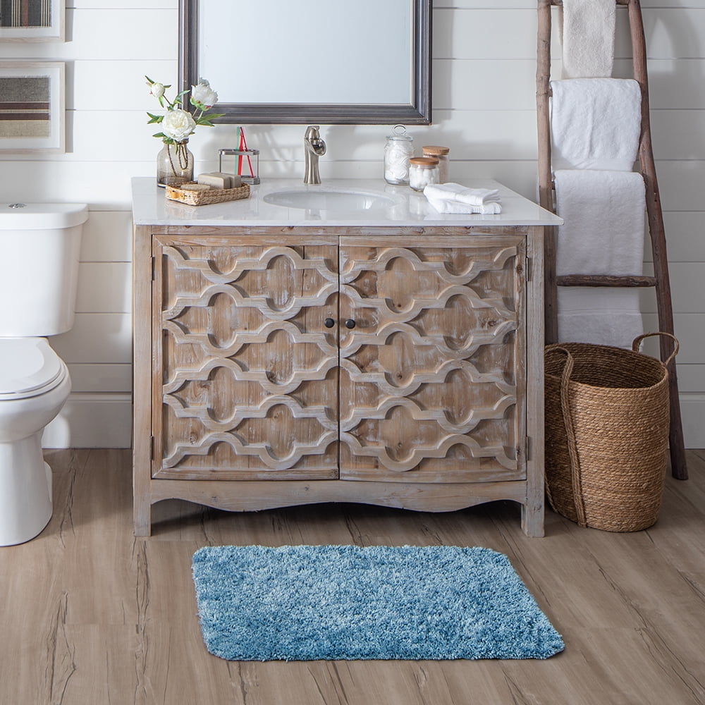 Mainstays Performance Polyester Bath Rug, Blue Linen, 19.5 in x 34 in