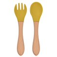 thumbnail image 2 of Joernso 2Pcs/Set Children Fork Smooth Edge Convenient Lightweight Wooden Handle Silicone Kid Spoon for Home, 2 of 8