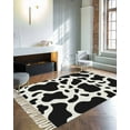 thumbnail image 4 of Black and White Large Area Rug 4x6ft Woven Runner Rug,Farmhouse Cow Black White Washable Living Room Bedroom Kitchen Bathroom Classroom Carpet with Tassels,Non-Shedding Indoor Outdoor Throw Door Mat, 4 of 5