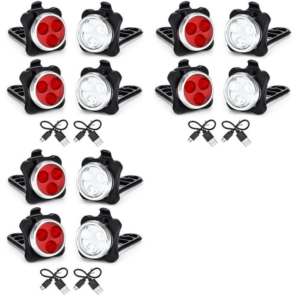 Juego de Luces Recargables USB para Bicicleta, Luz de Cabeza (Luz ) y Luz Trasera (Luz Roja LED) para Bicicleta de Carretera Accesorios, 6 Juegos