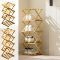 thumbnail image 1 of Foldable Shoe Rack Organizer Shelf | Multi-Tier Wooden Entryway Storage Cabinet, No Assembly, Space Saving, Portable Design, Natural Wood, 26x71cm, Sturdy, Fits Boots & Shoes, 1 of 9