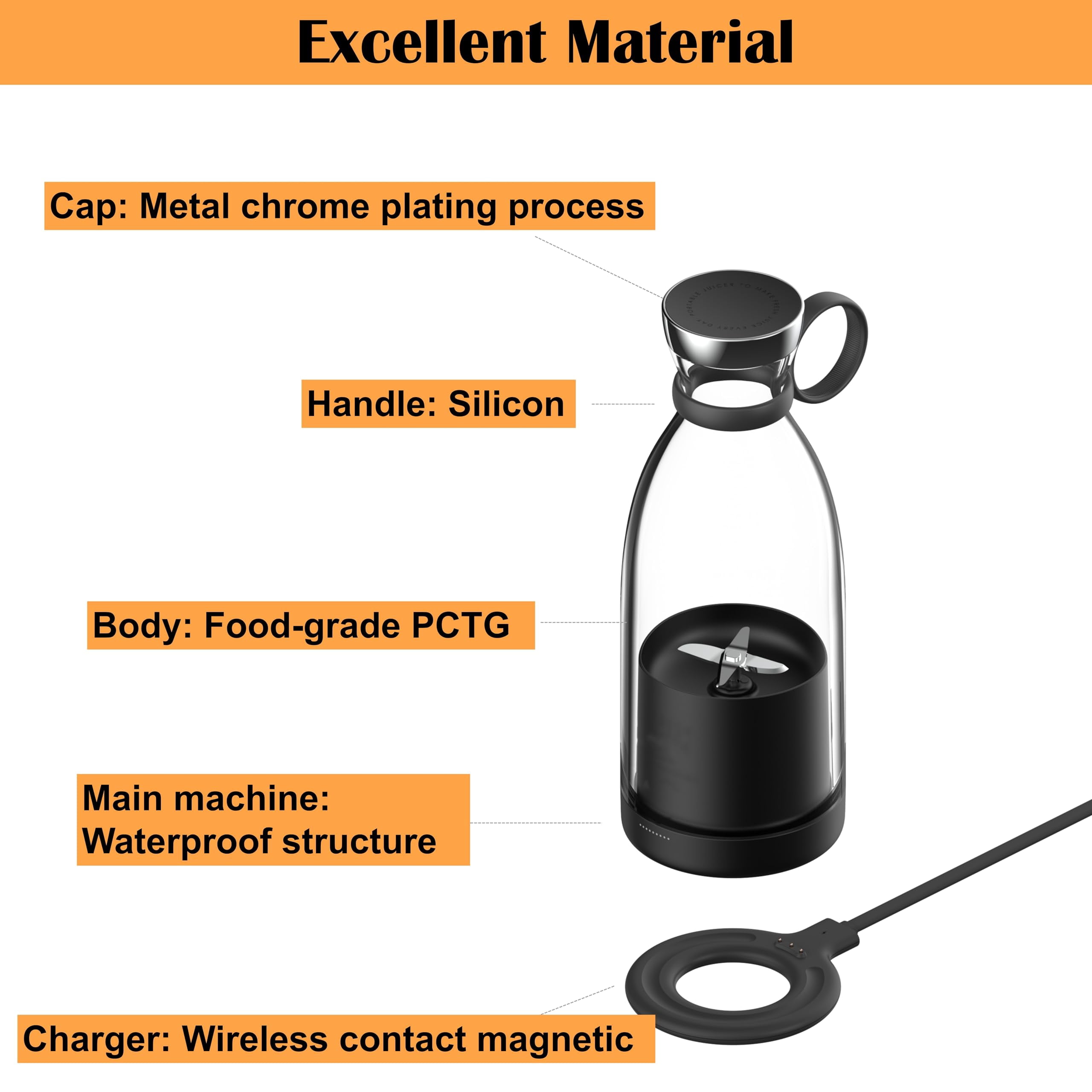 Portable Blender for Shakes and Smoothies with 11.83 Oz Travel Cup and Lid,Durable Stainless Steel Blades for Juice Blending Performance, Black