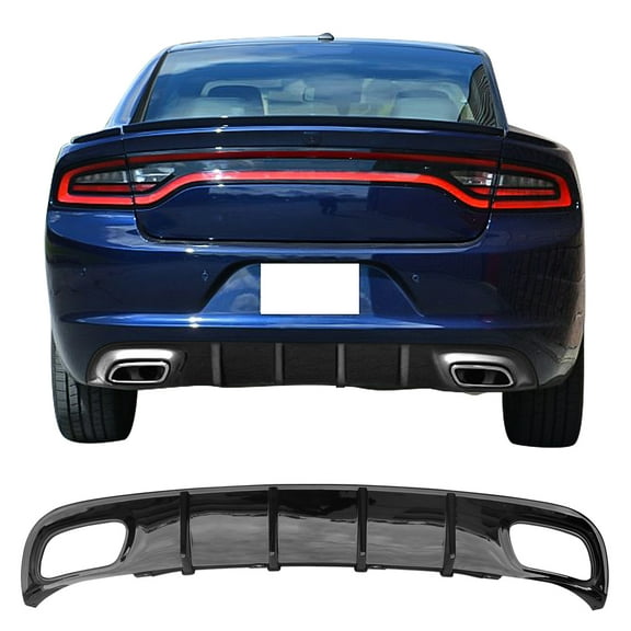 Ikon Motorsports Compatible with 15-23 Dodge Charger V2 Style Rear Diffuser Bumper Lip Gloss Black - PP