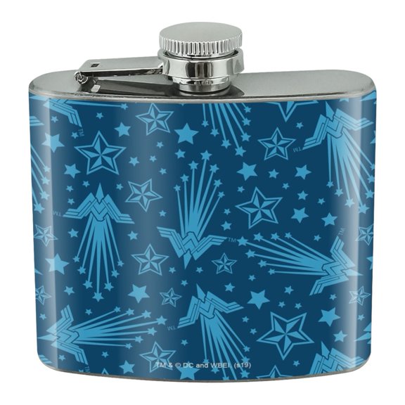 Wonder Woman Movie Blue Pattern Stainless Steel 5oz Hip Drink Kidney Flask