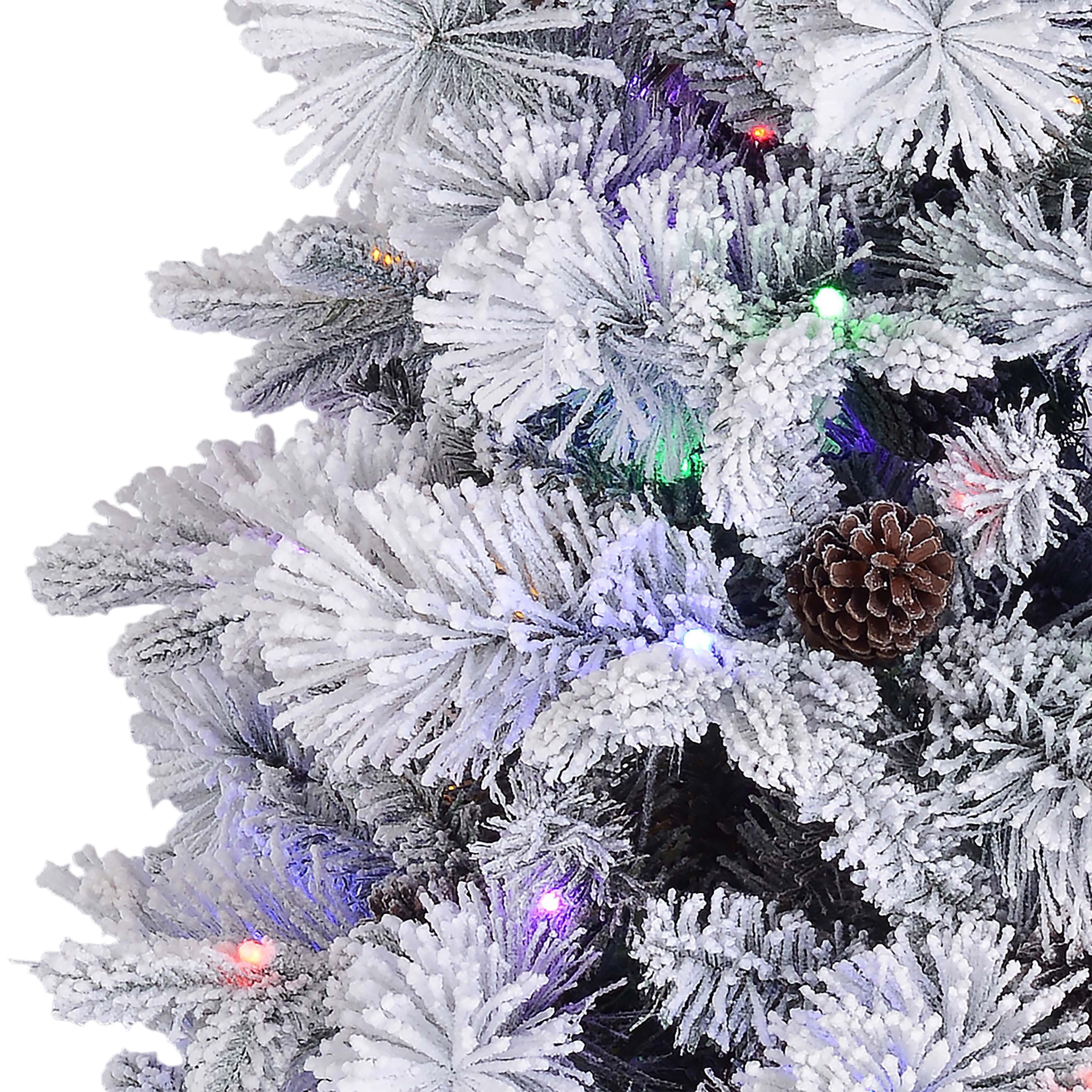 7.5' Pre-Lit Snow-Flocked Bellmont Green Artificial Christmas Tree with Color-Changing LED Lights and Stand, by Holiday Time