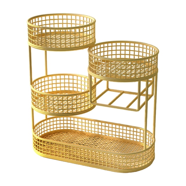 Luzkey Countertop Fruit Basket 4 Tier Space Saving Container Large Capacity Serving Tray Vegetables Storage Rack Fruits Stand Holder Gold
