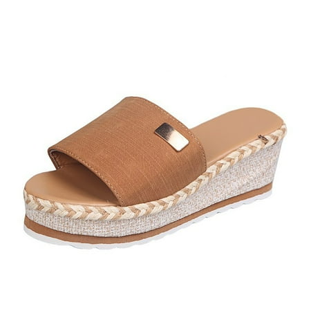 

TANGON Women Bowknot Beach Summer Slippers Platform Slope Heels Plus Size Shoes