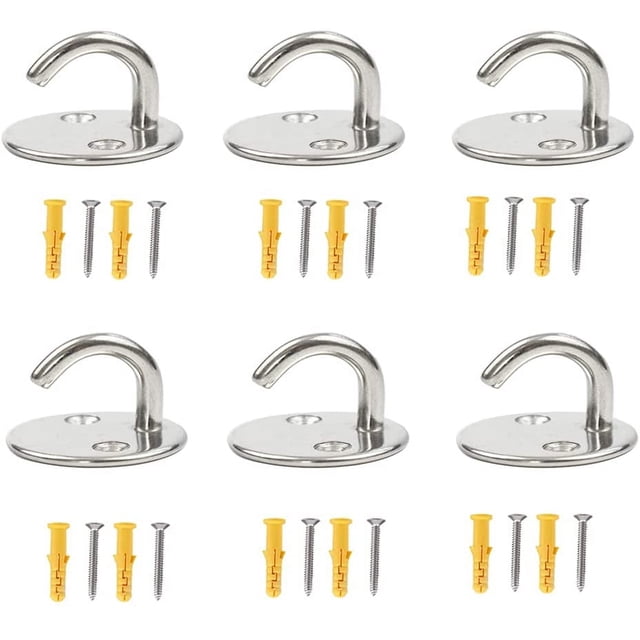 Jinsinto Ceiling Hook 6 Pieces Stainless Steel Screw Hook Ceiling Hook Suspension Mounting Screw-in Hook 5mm Fixing Hook