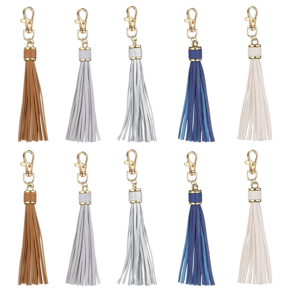 10pcs Leather Tassels, 6" Keychain Tassel with Lobster Swivel for Jewelry Making, Handbag, Phone Straps (5 Color)