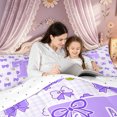 thumbnail image 4 of meiyoeat Cute Bow Letter T Twin Comforter Sets for Girls, Floral Plaid Bedding Set for Bedroom, Purple, Reversible, 2 Pieces, 1 Comforter and 1 Pillowcase, 4 of 6