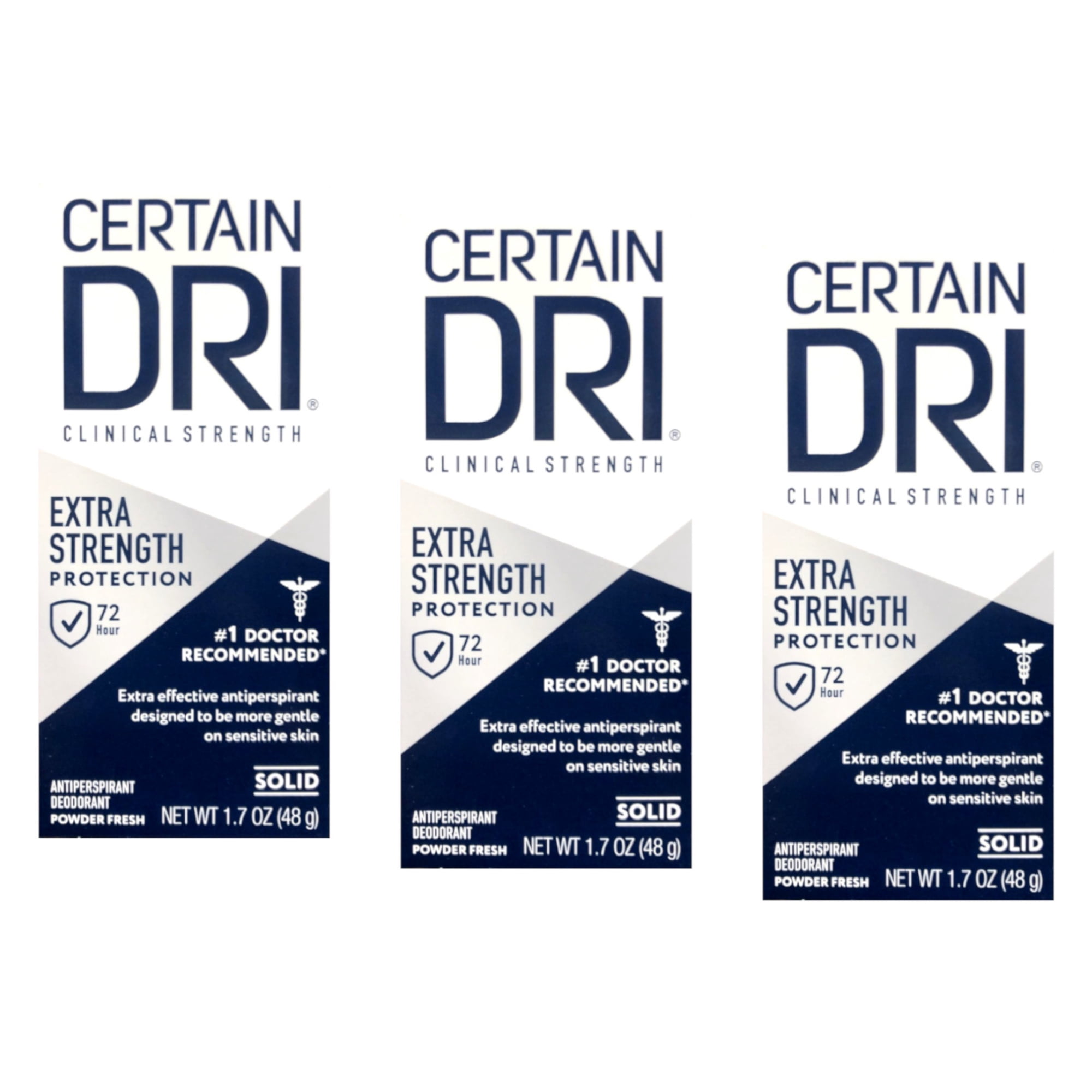 Certain Dri Extra Strength Clinical Antiperspirant Solid Deodorant, 1.7oz, - 3 Pack