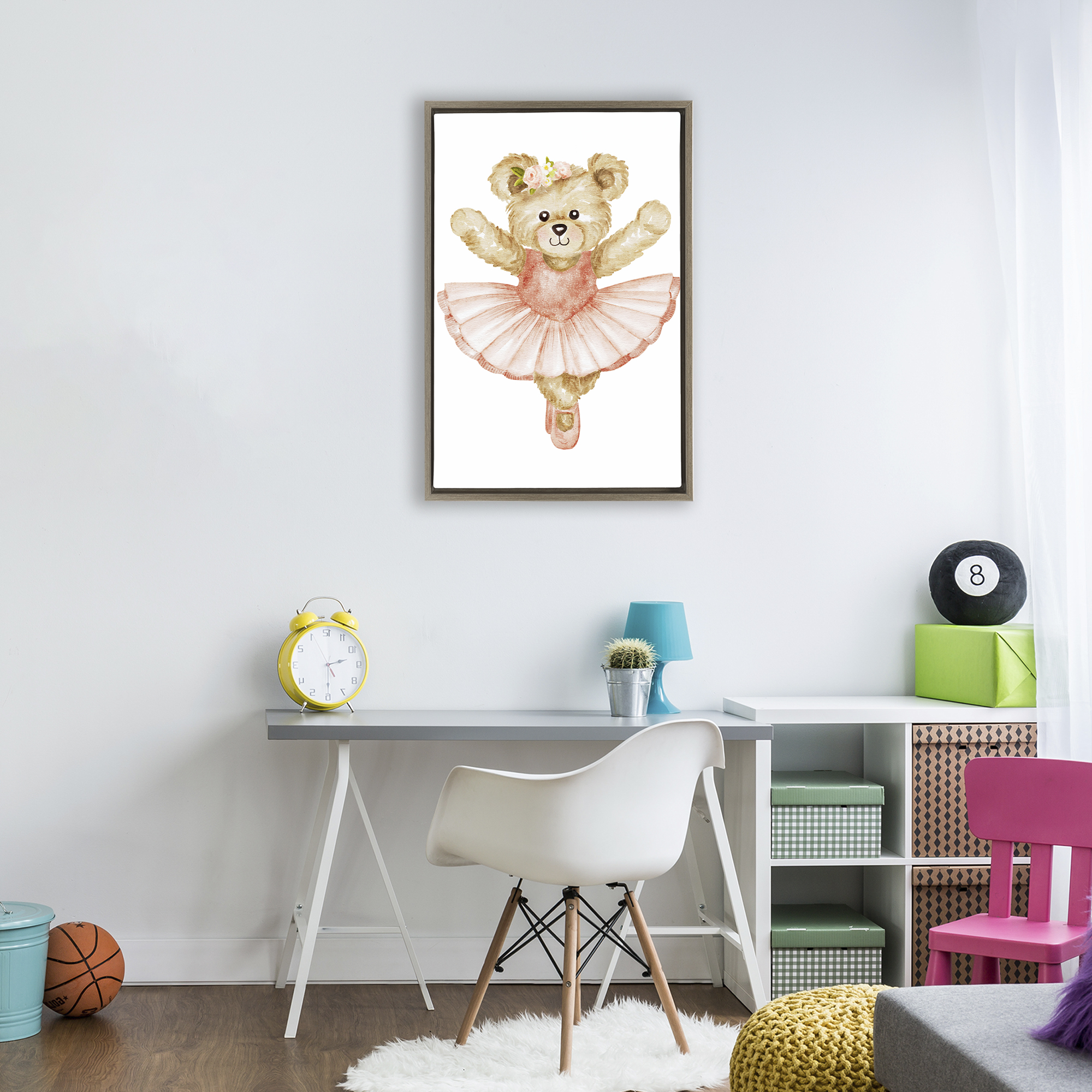 Teddy Bear Ballet Tutu Brown Framed Floater Canvas Wall Art, design by Amy Hall