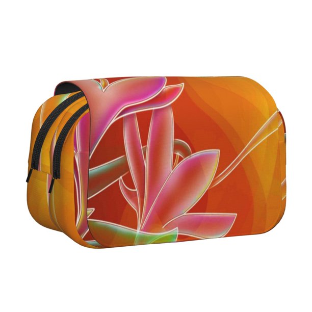 Easygdp Orange Flower Psychedelic para Estuche de Lápices con Tapa Flip, Suministros de Oficina y Universidad para Adolescentes y Adultos