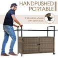thumbnail image 4 of AENKYO Outdoor Bar Cart with Storage Cabinet, Glass Top, All-Weather Wicker Patio Serving Table with Wheels, Brown, 4 of 10