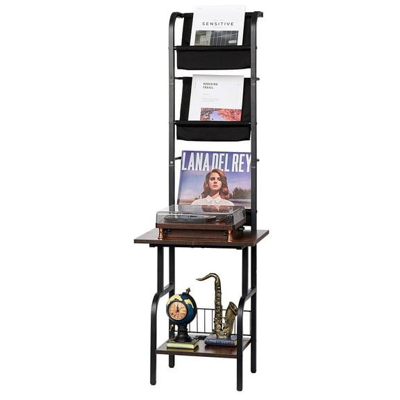 VEVOR Record Player Stand, 5 Tiers Tall Vinyl Record with Charging Station & USB Ports, Holds up to 200 Albums, Turntable Stand with Record Holder Display Shelf for Living Room, Bedroom, Black