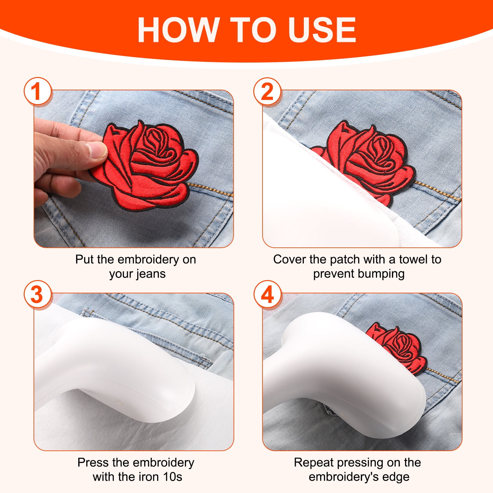 Unique Bargains Rose Embroidered Patch Appliques Flower Sew Iron on Patches Purple