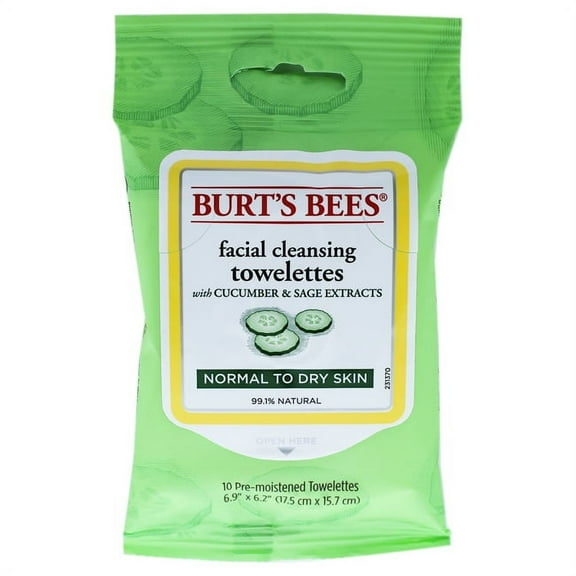 Facial Cleansing Towelettes - Cucumber and Sage by Burts Bees for Unisex - 10 Pc Towelettes