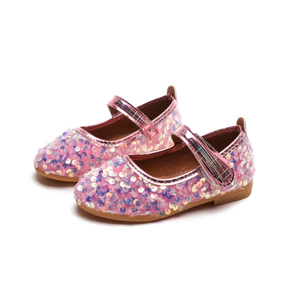 Gyujnb Girls Sequin Decoration Fashion Cute Shoes, Comfortable Lightweight Hook and Loop Flat Round Toe (Toddler,Little Girls,Big Girls),9-9.5 Years