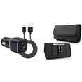 thumbnail image 1 of Holster and Car Charger Bundle for Motorola Edge+ (2022): Horizontal Rugged Nylon Belt Pouch Case (Black) and Compact High Power 30W Dual USB Port (Type-C & USB-A) Auto Power Adapter, 1 of 9